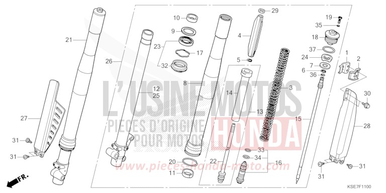FOURCHETTE AVANT de CRF150R "Grandes Roues" EXTREME RED (R292) 2022